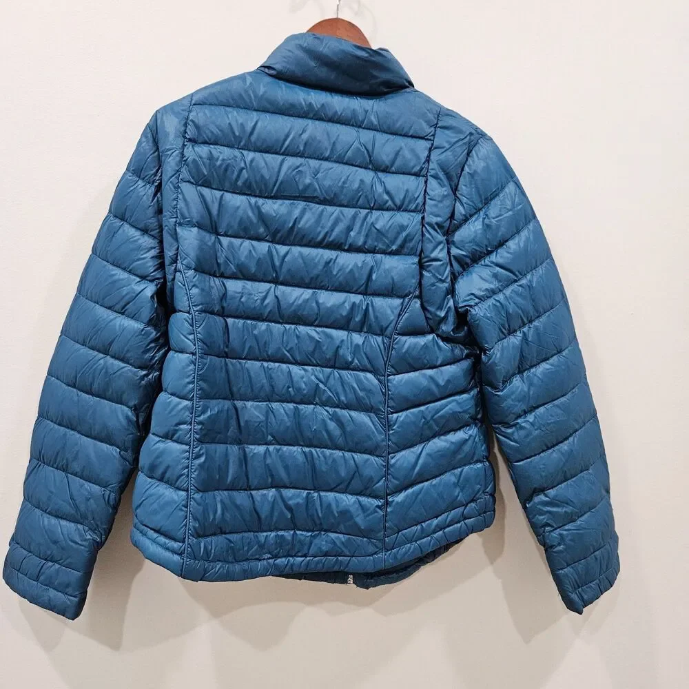 Calvin Klein Womens Packable Premium Down Puffer Jacket L Teal Blue Lightweight